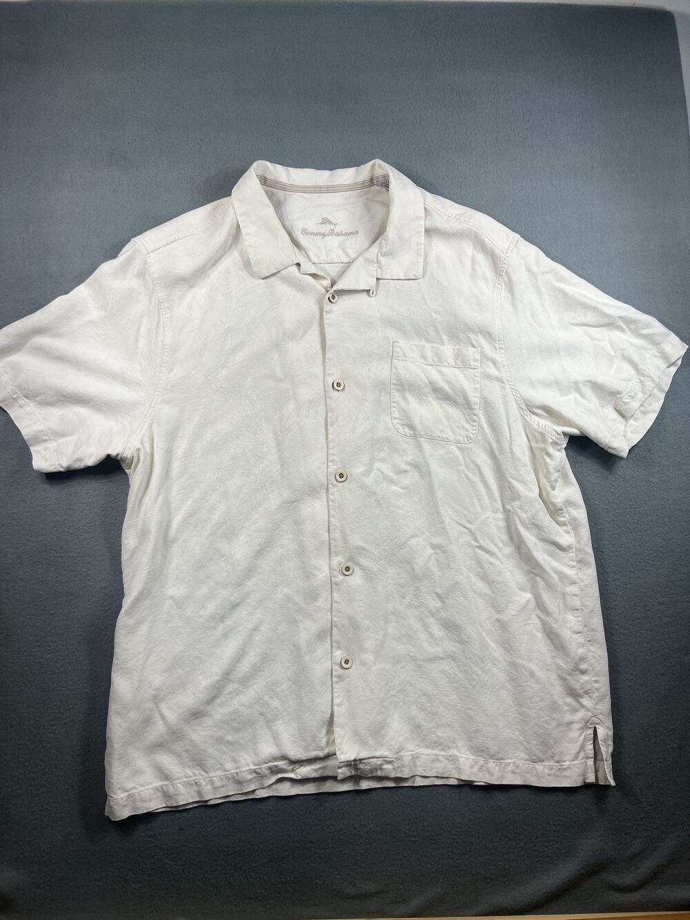 Tommy Bahama Ivory 100% Silk Short Sleeve Shirt Men's 2XL Casual Classic Fit